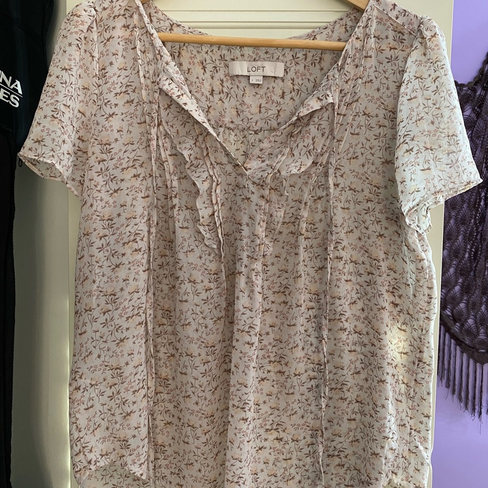 🌸 sheer pastel floral blouse with ruffle 🌸